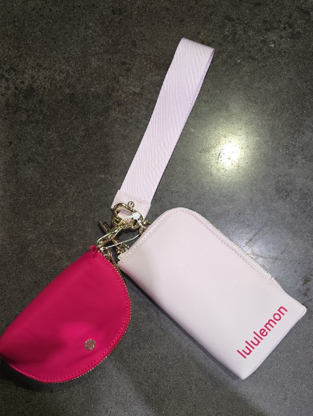 lululemon athletica pink and hot pink wristlet key pouch set